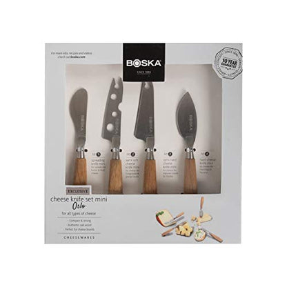 BOSKA Stainless Steel Mini Cheese Knives - Oslo for All Types of Cheese - Multi-Functional Cheese Slicer - Handheld Slicer - Silver Non-Stick - Dishwasher Safe - for Kitchen Cooking - style: 4 Piece Mini Cheese Knife Set