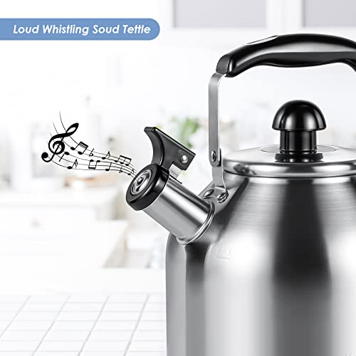 4.2 Quart/4L Large Whistling Tea Kettle, 304 Stainless Steel Brushed Satin, Fast Boil for Induction & Gas Stoves - size: 4.2 Quarts