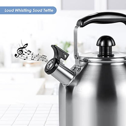 4.2 Quart/4L Large Whistling Tea Kettle, 304 Stainless Steel Brushed Satin, Fast Boil for Induction & Gas Stoves - size: 4.2 Quarts