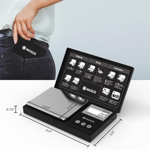 MAXUS Digital Gram Scale 1000g/0.1g, Small Food Scale with Backlit LCD, Mini Pocket Scale for Jewelry - color: Matte Black