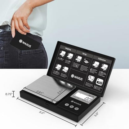 MAXUS Digital Gram Scale 1000g/0.1g, Small Food Scale with Backlit LCD, Mini Pocket Scale for Jewelry - color: Matte Black