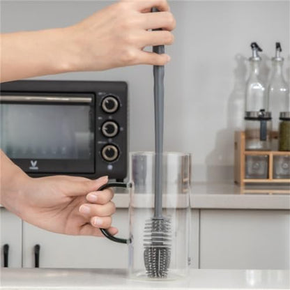 Silicone Soft Bristle Water Bottle Cleaner Brush with Extra Long Handle for Flasks, Tumbler, Glassware, Sports Bottles, Baby Bottles, Vases, Narrow Neck, Gray