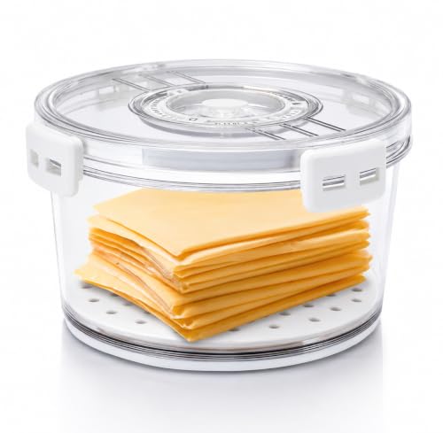 Cheese Container for Refrigerator,Cheese Keeper with Airtight Lid and Time Recording,Cream Block Shredded Cheeses Storage Box,Sliced,Grated,circle Cheddar Cheeses Box for Fridge,kitchen