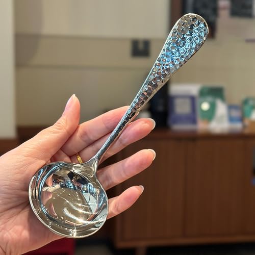7.08 Inch Gravy Ladle, Premium 18/10 Stainless Steel Hammered Small Ladle for Serving Soup, Sauces, Gravies, Silver