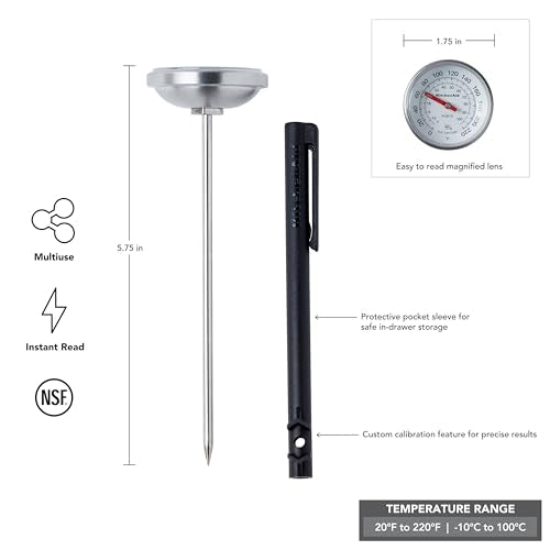 KitchenAid KQ919 Analog Instant Read Food and Meat Thermometer with 1.75-inch Dial, Recalibration Feature, Black Storage Sleeve - color: Black, size: 1.75 Inch