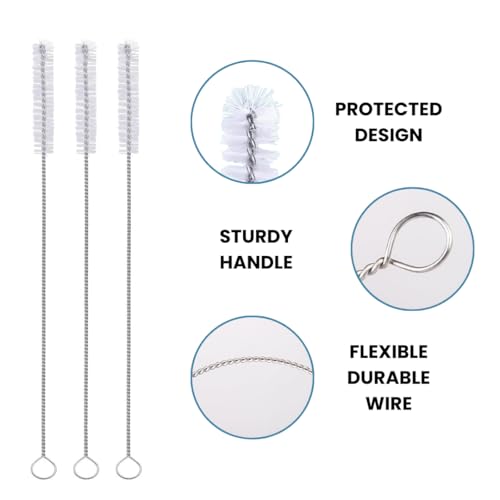 Strong 'n Flex Nylon Straw Cleaner Brushes – Fan-Shaped End for Tight Spaces, Ideal for Reusable Straws, Water Bottles, Sippy Cups & Pipes – Includes Zippered Pouch – 12" Long – Set of 10