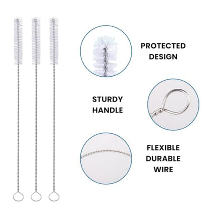 Strong 'n Flex Nylon Straw Cleaner Brushes – Fan-Shaped End for Tight Spaces, Ideal for Reusable Straws, Water Bottles, Sippy Cups & Pipes – Includes Zippered Pouch – 12" Long – Set of 10
