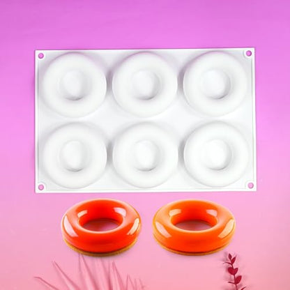 3D Donut Silicone Mold, Cupcake Baking Pan Mousse Tray Molds, Kitchen Cake Decorating Fondant Mould for Pumpkin Shaped Baking Mousse Cake, 6-Cavity Non-Stick Silicone Moulds (D_ Donut) - size: D_ Donut