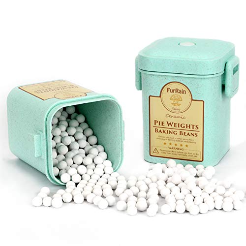 FurRain Ceramic Pie Weights Reusable 10mm Baking Beans Pie Crust Weights Natural Ceramic Stoneware with Wheat Straw Container - size: 1PCS (1.2 LB)