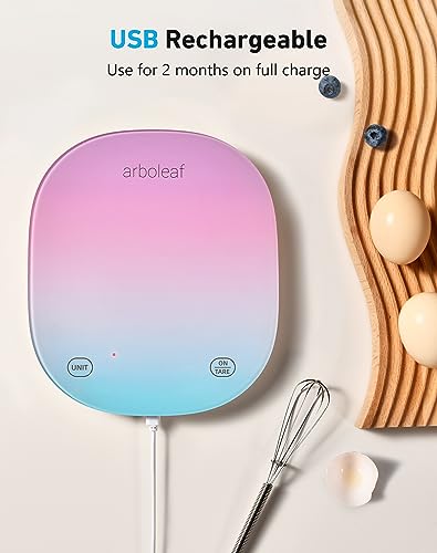 arboleaf Food Scale Rechargeable, Food Scales Digital Weight Grams and oz, Kitchen Scales Digital Weight, Smart Baking Measuring Food Scales for Kitchen Gift, Weight Loss, 0.1oz/0.5g, 22lbs/10kg - color: Colour