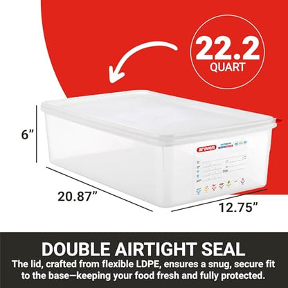 Araven Airtight Container, Food Pan with Lid for Storage in Kitchen and Restaurant, Full Size 6" Deep, 1 Count, Clear