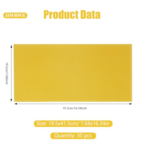 30PCS Pack Beehive Frames and Wax Foundations for Deep Brood Bee Hives 100% Beeswax Coated Foundations Yellow