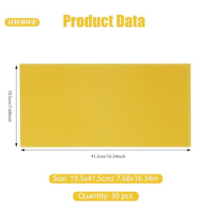 30PCS Pack Beehive Frames and Wax Foundations for Deep Brood Bee Hives 100% Beeswax Coated Foundations Yellow
