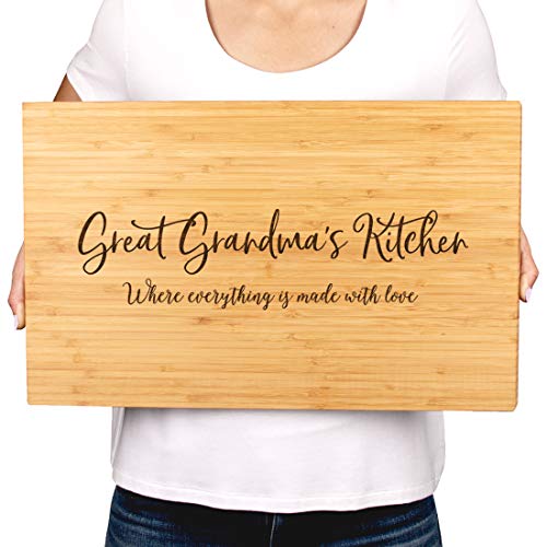 Andaz Press Large Bamboo Wood Cutting Board Gift, 17.75 x 11-inch, Great Grandma's Kitchen Where Everything is Made With Love, 1-Pack, Engraved Serving Chopping Board Chef Kitchen Ideas - color: Great Grandma