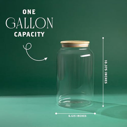 1 Gallon Glass Large Jar with Airtight Bamboo Lid - Strong Clear Borosilicate Canister for Kitchen Food Storage Organizing, Terrarium, Pantry Decorative Container & Laundry Room - Pack of 1