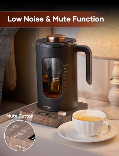 Electric Tea Kettle, INTASTING Glass Electric Kettle with tea Infuser and Precise knob temperature control, 1200W Fast Heating, BPA-Free, Easy to Clean, 1 Liter (Wood) - color: Wood