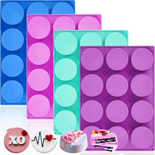 HKNMTT Silicone Round Cookie Mold, 4 PCS Candy Chocolate Moulds, 12-Cavity Cylinder Non-Stick Food Grade BPA Free Moulds for Making Handmade Soap Mini Cake Jelly Brownie Pudding Jello - style: Cookie Cover - 4PCS