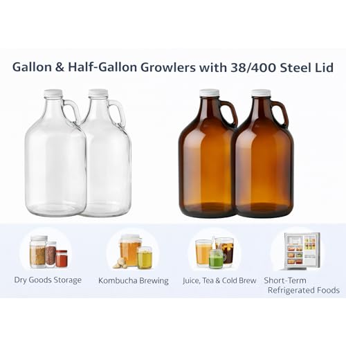 Metal Growler Caps (3 Pack) - For 1-Gallon & 1/2-Gal Sized Glass Jugs - 1.5" (38mm) Dia, Made in USA - Beer/Kombucha/Homebrew Bottle - Food Grade Lid w/Continuous Thread & Plastisol Liner - color: White