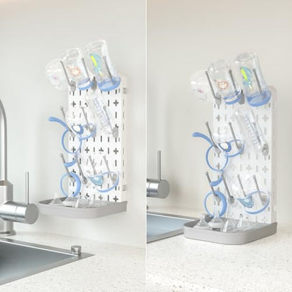 Baby Bottle Drying Rack Baby Bottle Holder Space Saving Bottle Dryer Rack Station Countertop Storage Organizer 12 Travel Bottle Drying Rack Vertical Breast Pump Part Plastic Bag Cup Dryer Tower Grey - color: Gray