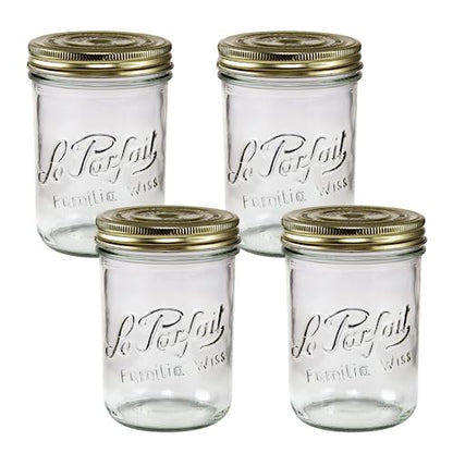 Le Parfait Familia Wiss 24oz (750ml) Wide Mouth Glass Canning Jars – 4PK Made in France, Airtight 2-Piece Lid, Reusable Zero Waste & Eco-Friendly for Kitchen Storage, Meal Prep, Fermentation & Baking - color: 24oz (Set/4)