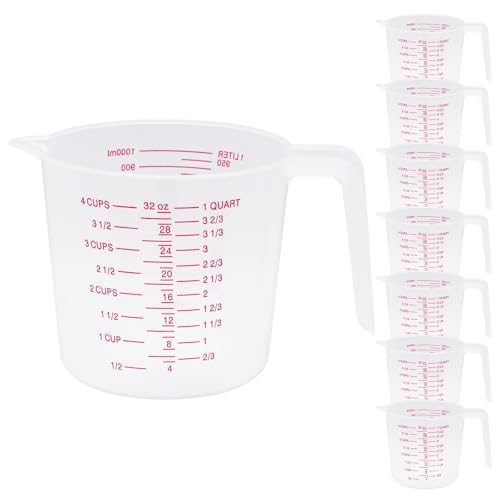 8 Pcs 4 Cup/32 Oz Plastic Measuring Cups With Spout And Handle | 1000ml Clear Graduated Measuring Cups With Oz And Ml Markings For Water, Flour, Liquids, Baking, Cooking And Mixing - color: 8 Pcs, size: 4Cup/32OZ
