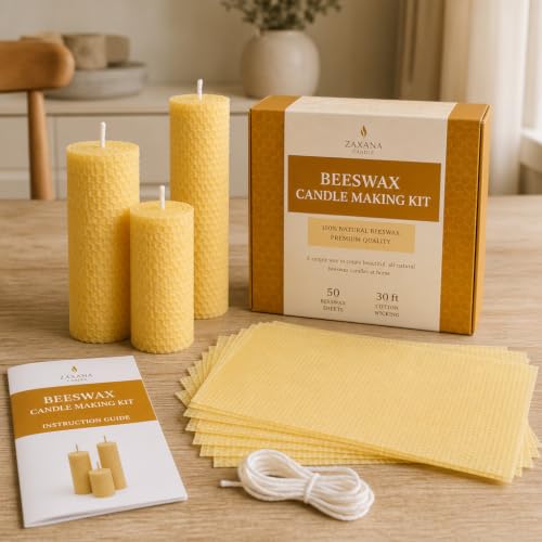 Stakich Candle Making Pure Beeswax Kit, 50 Full Size Sheets - 8 1/8 Inch x 16 3/4 Inch - Comes with Wicking and Instructions - size: 50 Sheets