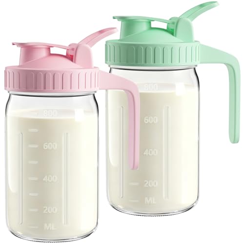 2-Pack 32oz Breast Milk Pitcher with Lid – Airtight & Leak-Proof Storage for Breastmilk, Formula, and Milk, Flip Cap with Pour Spout, Wide Mouth for Easy Filling and Cleaning - color: Green & Pink, size: 32 Ounces
