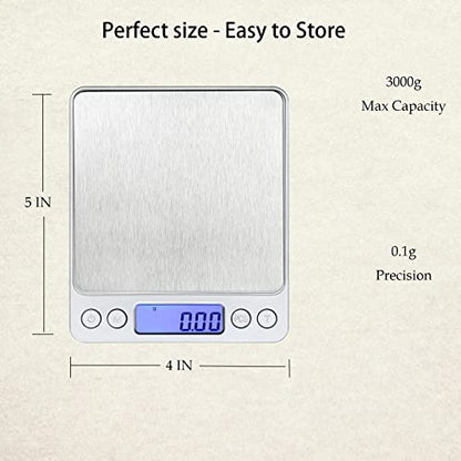 Food Scale, LZPGITGD Digital Kitchen Scale Weight Grams and OZ for Cooking Baking, Coffee, Loss Dieting, Jewelry and Meal Prep, 2 Trays, LCD, Auto Off, Tare Function, Stainless Steel(3000g/0.1g) - size: 3000g/0.1g