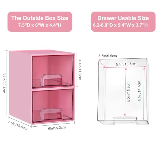 Vtopmart 4 Pack Small Clear Stackable Storage Drawers, Acrylic Bathroom Makeup Organizer, Plastic Storage Bins for Vanity, Undersink, Kitchen Cabinets, Pantry, Home Organization,Pink - style: 4pack-Pink