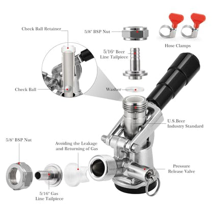 Keg Coupler 304 Stainless Steel Probe Sankey Keg Coupler D System Keg Tap for Kegerator 5/16 Barbs G5/8 Nuts US Sanke D Beer Coupler Beer Keg Coupler D Coupler Keg Tap for Beer - size: D System