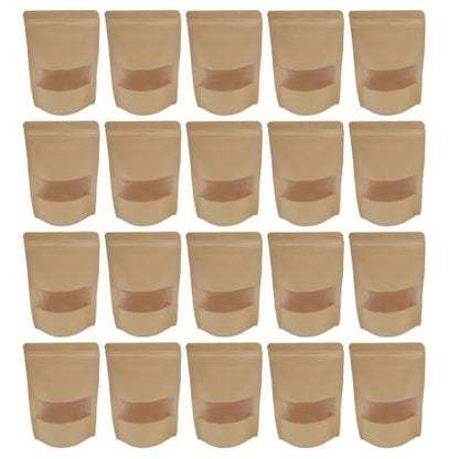 Alasum 50pcs Stand-up Kraft Paper Seal Bags with Window, Resealable Eco-friendly Food Storage Bags for Bread and Cheese, for Pantry Organizing and Snack Packaging