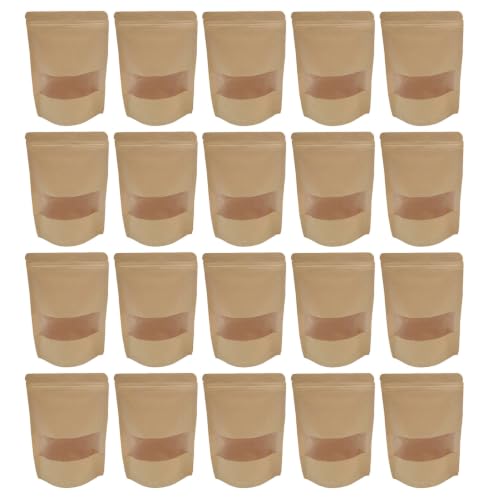 Alasum 50pcs Stand-up Kraft Paper Seal Bags with Window, Resealable Eco-friendly Food Storage Bags for Bread and Cheese, for Pantry Organizing and Snack Packaging