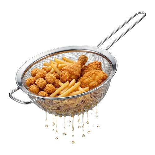 18/8 Stainless Steel Fine Mesh Strainer Skimmer - Heavy-Duty Food-Grade with Heat-Resistant Handle for Frying & Grease Straining, 7.1 inches - size: 18CM