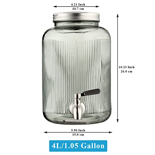 Berglander Glass Drink Dispenser for Fridge, 1 Gallon Beverage Dispenser with Leakproof Stainless Steel Spigot, Water, Laundry Detergent, Juice Dispenser for BBQ, Picnic, Parties and Events (Blue) - color: 2. Blue