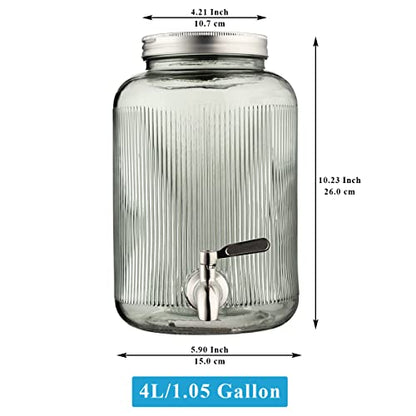 Berglander Glass Drink Dispenser for Fridge, 1 Gallon Beverage Dispenser with Leakproof Stainless Steel Spigot, Water, Laundry Detergent, Juice Dispenser for BBQ, Picnic, Parties and Events (Blue) - color: 2. Blue