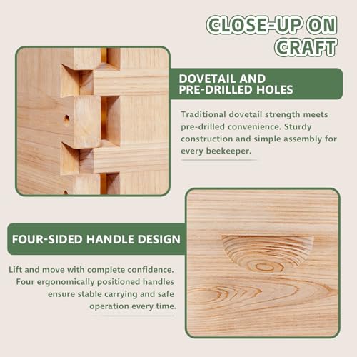 Bee Hive Boxes 10 Frame Langstroth Beehive,Complete Beehive Kit Includes 2 Deep Brood Bee Hives Box, 1 Medium Super Bee Box with Beehive Frames and Foundation - size: 3-Layre