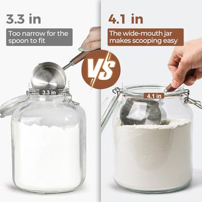 ComSaf 2 Pack 0.7 Gallon (88 Oz) Large Glass Jars with Airtight Lids, Wide Mouth Fermenting Jar for Pantry, Bulk Food Storage Canister for Flour, Sourdough Starter, Pickling, with Scoop - size: 88oz*2