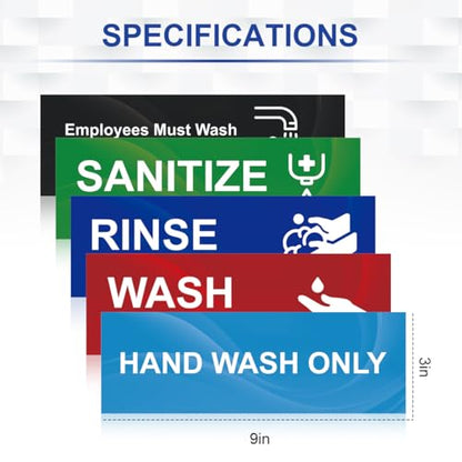 Magicfour Wash Rinse Sanitize Sink Labels, 10 Pack 3 Compartment Sink Waterproof Sticker Signs for Wash Station, Commercial Kitchens, Restaurant, Food Trucks, Busing Stations, Dishwashing - size: 10Pcs Sink Labels 9”x3“