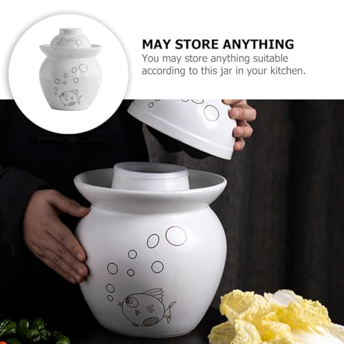 Airtight Ceramic Pickled Vegetable Jar 1.5lb Sealed Fermenting Food Storage Crock for Kimchi and Sauerkraut Kitchen Use