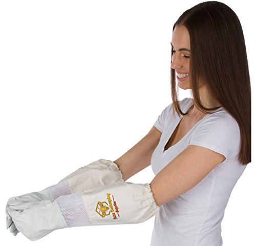 Goatskin Beekeeping Gloves (Large) for Men & Women Elastic Sting Proof Canvas Cuffs Ventilated for Comfort Goat Skin Leather Apiary Bee Gloves Ideal for Professional or Beginning Beekeeper - size: Large