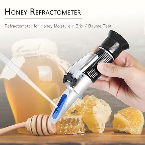 Honey Refractometer,V-Resourcing Hand Held Be'(Baume)/Brix/Water Refractometer for Honey Test,Tri-Scale (Baume:38-43°;Brix:58-92%;Water:12-27%) - color: Honey Refractometer