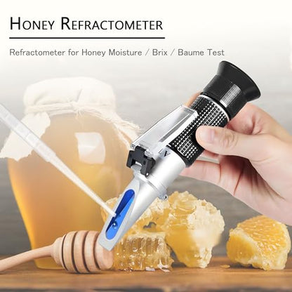 Honey Refractometer,V-Resourcing Hand Held Be'(Baume)/Brix/Water Refractometer for Honey Test,Tri-Scale (Baume:38-43°;Brix:58-92%;Water:12-27%) - color: Honey Refractometer