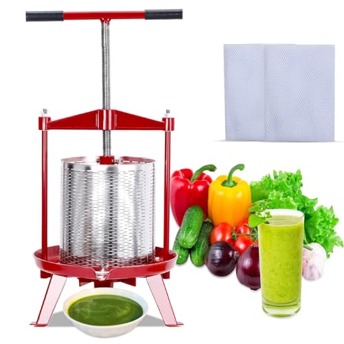 Manual Stainless Steel Fruit & Wine Press, 3.69 Gallon | Cider, Juice & Olive Oil Extractor, Wine Making Supplies, Cheese & Vegetable Processing, Easy T-Handle