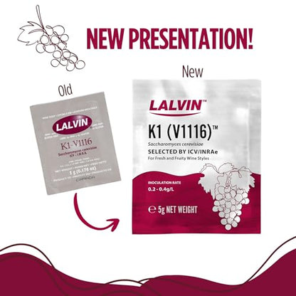 Lalvin K1-V1116 Wine Yeast (10 Pack) - Sold by CAPYBARA Distributors Inc. | Make Wine Cider Mead Kombucha At Home, 5 g Sachets, Saccharomyces cerevisiae