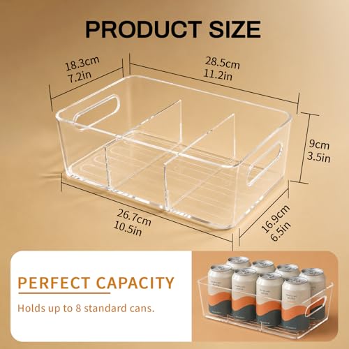 Mpotmiy 4 Pack Clear Pantry Organizers and Storage Bins with Divider, Transparent Plastic Basket, Refrigerator and Fridge Bins - style: 4pack