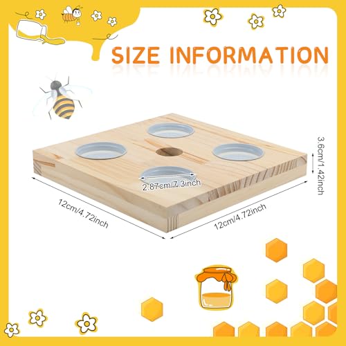 Rtteri 1 Pcs Bee Feeders for Hives with 4 Lids Wooden Honey Mason Jar Beehive Entrance Feeder for Beekeeping Bee Drinking Tools with Lids Drilled Feeding Sugar Syrup or Water (Jars Not Provided) - color: 4 Lids