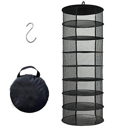 Desy & Feeci Herb Drying Rack Hanging, 8 Layer Collapsible Mesh Dry Net Herb Dryer with S Hang Buckle and Storage Bag, Black (Diameter 60 cm)