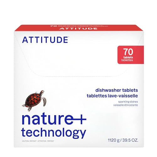 ATTITUDE Dishwasher Pods, Plant-Based & Vegan, Phosphate-Free Detergent Tablets, Naturally Derived, Unscented, 70 Count - size: 70 Count (Pack of 1)