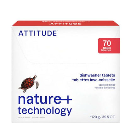ATTITUDE Dishwasher Pods, Plant-Based & Vegan, Phosphate-Free Detergent Tablets, Naturally Derived, Unscented, 70 Count - size: 70 Count (Pack of 1)