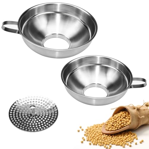 Canning Funnel with Strainer, 2 Pcs Wide Mouth Canning Funnels for Filling Jars, Food-Grade Stainless Steel Canning Funnels for Kitchen